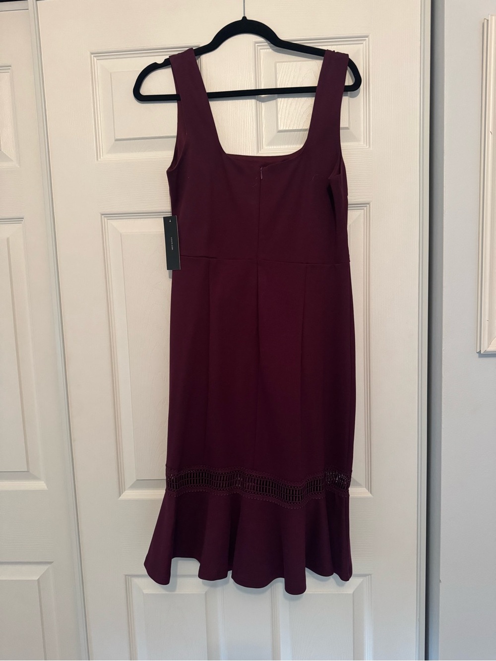 Lulu's Burgundy Square-Neck Crochet-Accent Midi Dress - Picture 3 of 4
